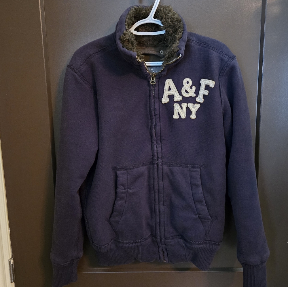Abercrombie & Fitch Navy Jacket with Fur Type Lining